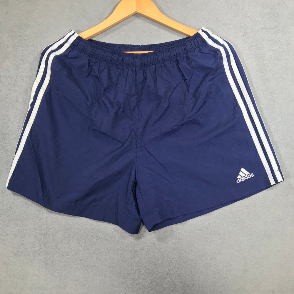 Vintage Y2K Adidas Shorts Mens M Blue 3 Stripe Nylon Athletic Running Soccer